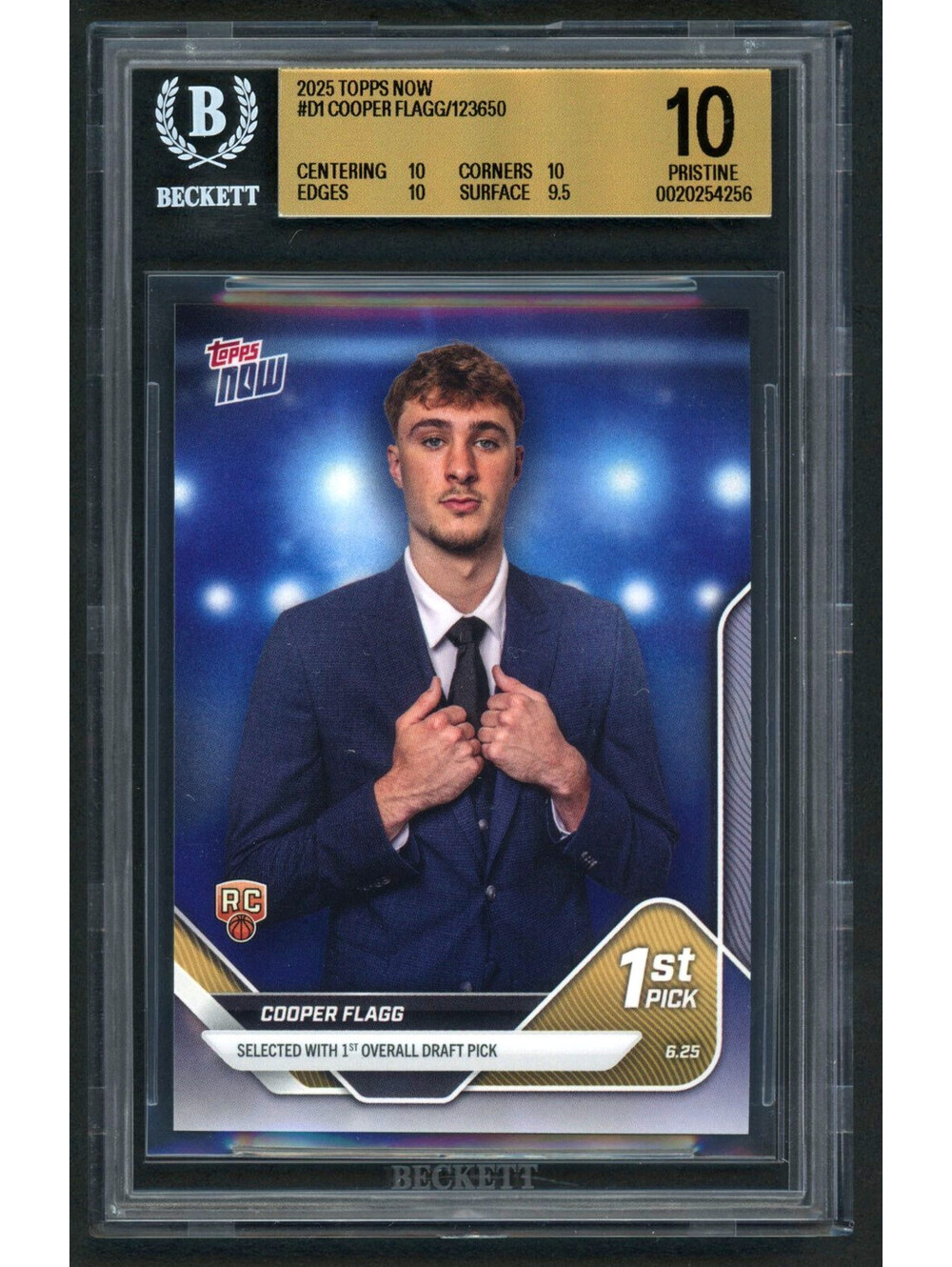 2025 Topps Now NBA #D1 Cooper Flagg 1st Overall Pick Rookie (RC) BGS 10 Pristine